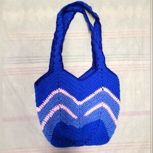 Boho shoulder tote, Hand knit by mom